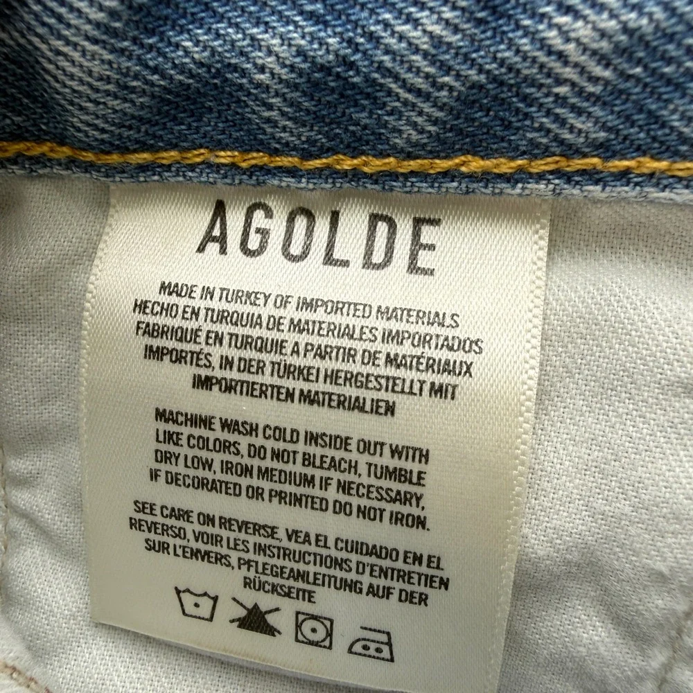 AGOLDE Parker Long Denim Shorts Womens 28 Light Blue Distressed A9010-811